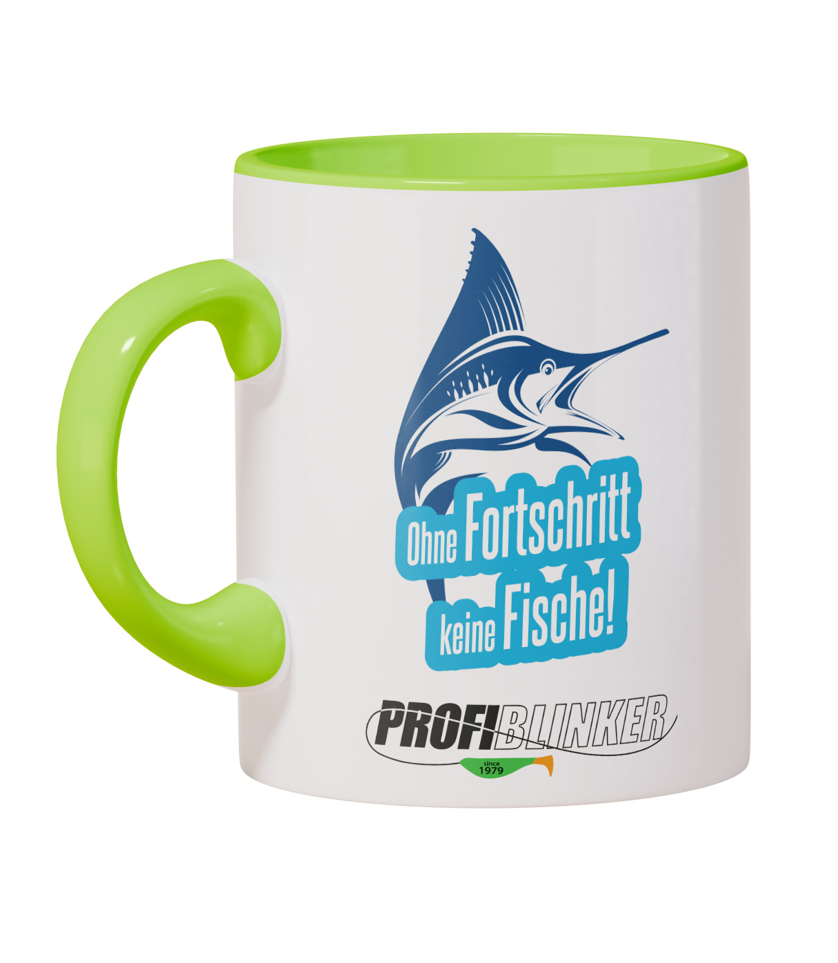 ProfiBlinker Kaffeepott Keramik hellgrün - Motiv ''Ohne Fortschritt keine Fische'' 