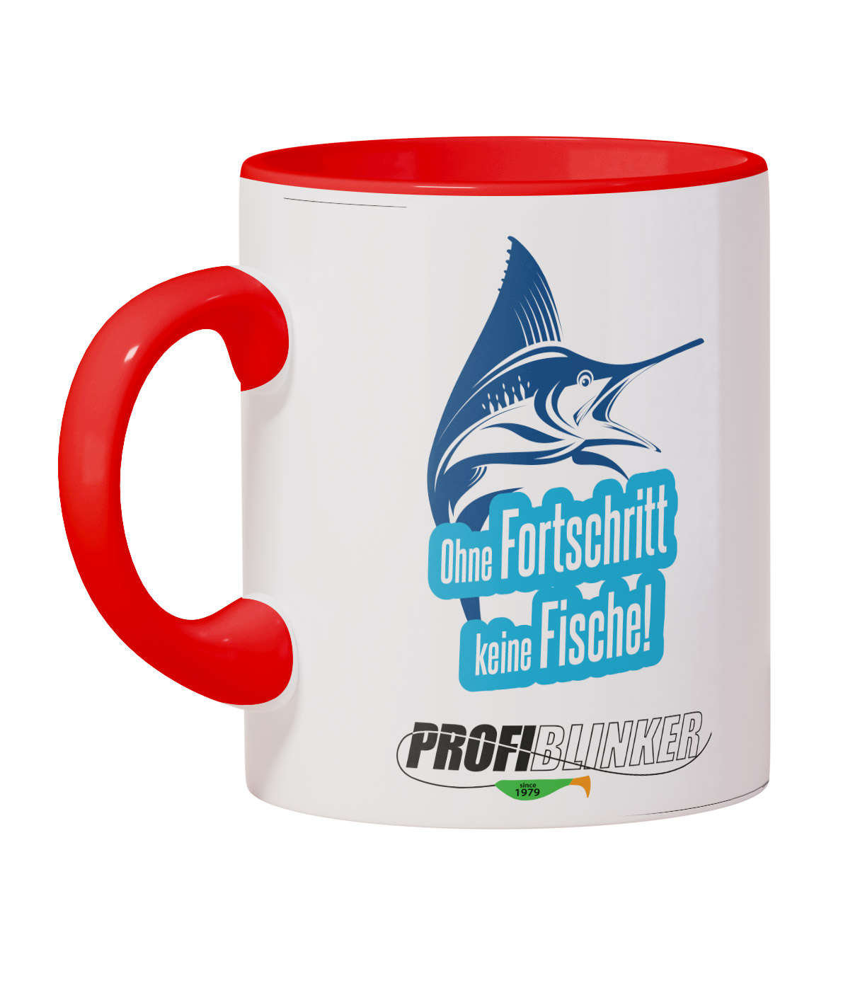 ProfiBlinker Kaffeepott Keramik rot - Motiv ''Ohne Fortschritt keine Fische'' 