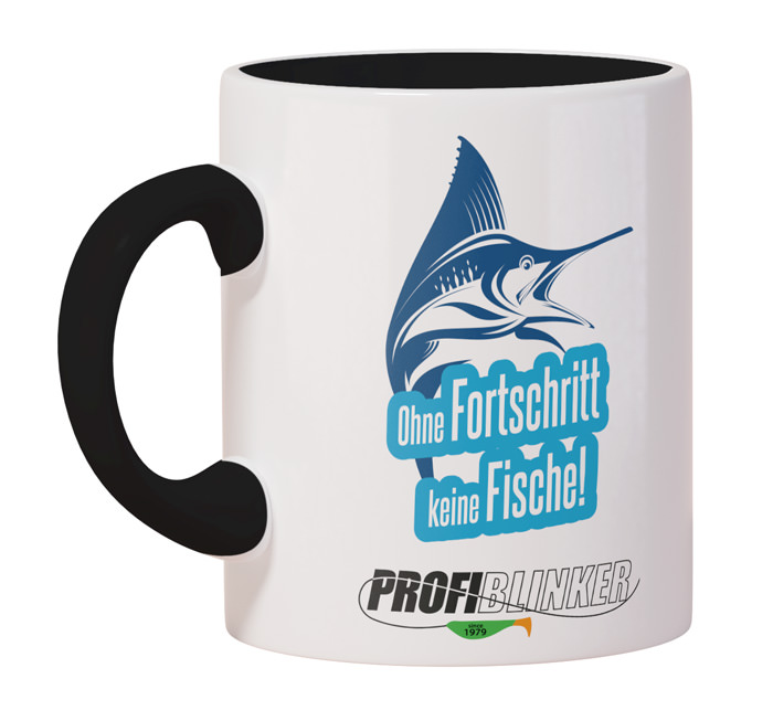 ProfiBlinker Kaffeepott Keramik schwarz - Motiv ''Ohne Fortschritt keine Fische'' 